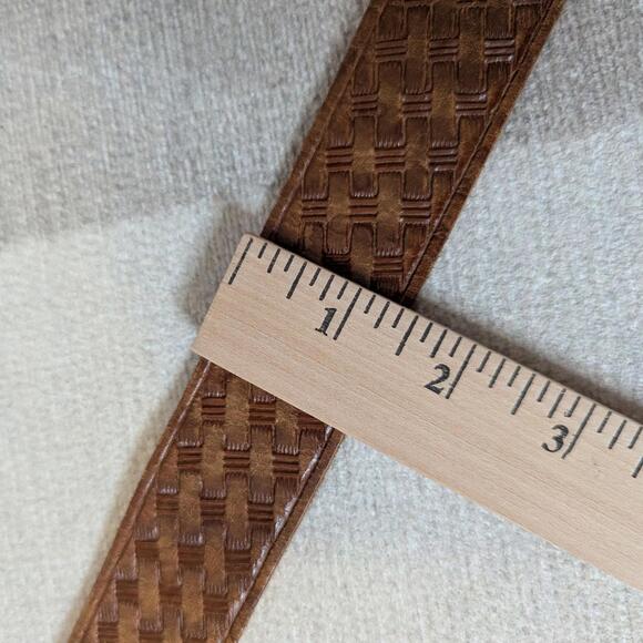 Vintage woven texture leather belt with blue stone silver buckle - Picture 7 of 7